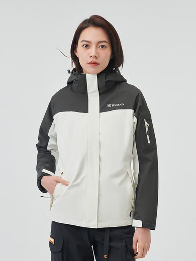 TOREAD冲锋衣男 户外三合一抓绒可脱卸两件套防风保暖登山服防寒服外套 象牙白炭灰（女-TAWWCK92928） XL