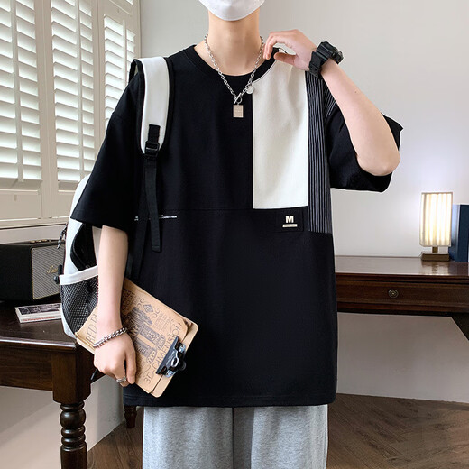 TTPMER SUMME Brand à tendance Couleur contrastée T-shirt à manches courtes T-shirt Men's Youth LoUt Style D693 [haute qualité] blanc M recommandé 90-105 Jin [Jin est égal à 0,5 kg]