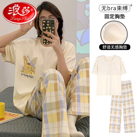 浪莎带胸垫睡衣女春夏季纯棉短袖长裤可爱卡通公主风可外穿家居服套装 C9207带胸垫短长 女2XL[建议135-160斤] 均码