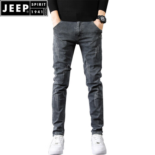 Jeep Spirit2025 New Jeans Los pantalones delgados de los hombres pequeños de los hombres ajustados de verano pantalones delgados de la pierna recta delgada pantalones de hombres SSNZ-6636 GRIS [estilo de primavera y otoño sin terciopelo] 29