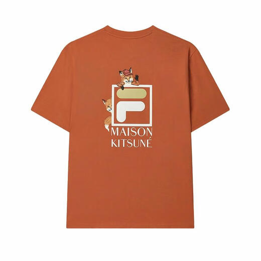 FILA x MaisonKitsune Little Fox T Colorful Little Fox Fashion Trendy Print Casual Variety Short Sleeve T-shirt Men Ancient Embroidered Orange XS