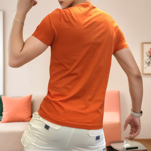 
GIOCP Hong Kong trendy brand summer new mercerized cotton hat ironing diamond short sleeve internet celebrity personality trendy slim half-sleeved T-shirt men orange 733 hat 4XL