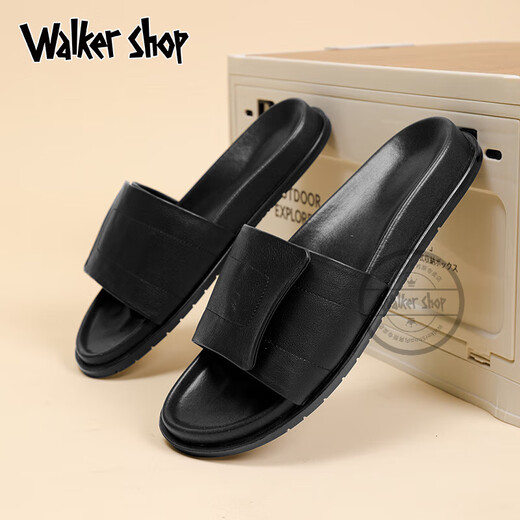 Walker Shop凉鞋男2025年新款男士拖鞋外穿防滑凉拖夏季真皮透气一字拖鞋潮 黑色 41