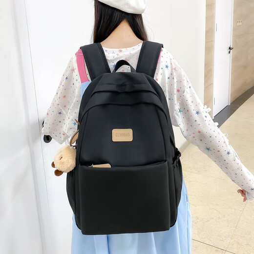 新款双肩包女书包大容量轻便电脑包男生电脑包背包学生书包旅行包 黑色送挂件
