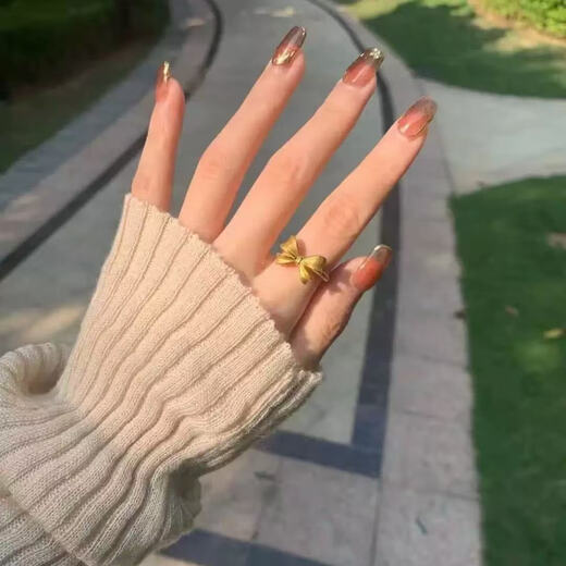 Half Vietnamese sand gold ring for women, butterfly ending ring, girl gift, high-end niche, simple and fashionable gift for girlfriend, bow ring