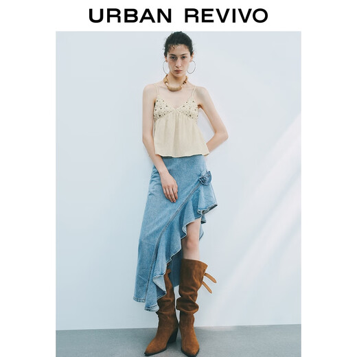 UR2025 Herbst neue Frauenkleidung Retro Wave Sporting Perlen Dekorative V-Ausschnitt-Haltshemd Uyl250087 Beige (vorderer Kragen ist niedrig) s