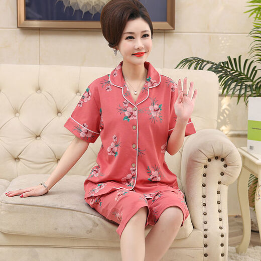 Opeodly Sommer im mittleren Alter der Mutter Pyjamas Frauen Kurzärärmelte große Zweiteiler-Anzug mit mittleren und älteren losen Heimkleidung N9871 M (80-100jin [Jin ist gleich 0,5 kg])