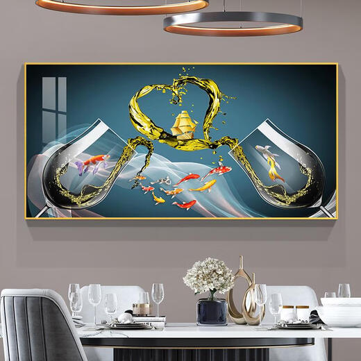 Three-April Tiger and Jiuyu Picture Restaurant Decoration Painting Light Luxury Modern Simple Dining Room Wine Glass Mural Dining Room Dining Table Background Wall Painting 01 - surplus every year 8040 Gold Frame Hand-framed Picture Frame + Light Luxury