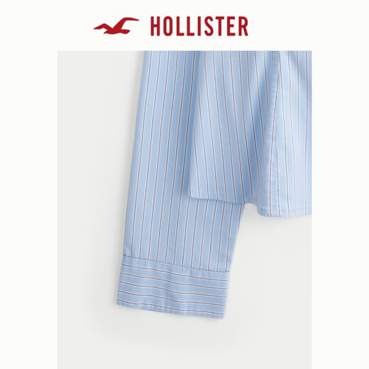 HOLLISTER25 new autumn and winter Y2K hot girl slim striped lace-up poplin shirt women's 340-5486 blue striped XS (160/80A)