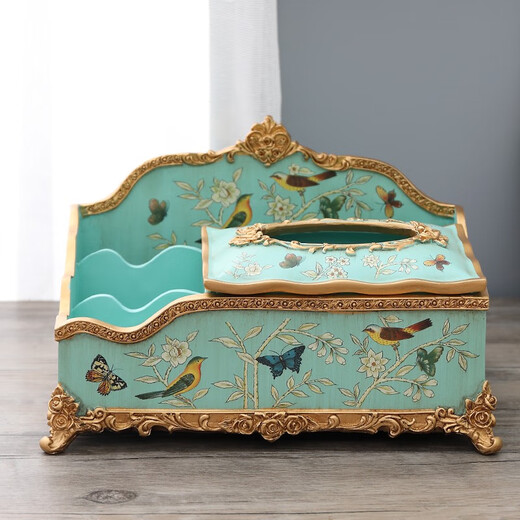 
American tissue box living room home multi-function paper box European retro paper box simple remote control storage box 1047 blue warbler blossom side draw