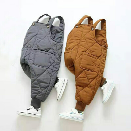 Warm winter baby down cotton overalls for toddlers, quilted and warm, women's outer wear with openable stalls, boys' winter baby thickened cotton pants, down cotton black 100