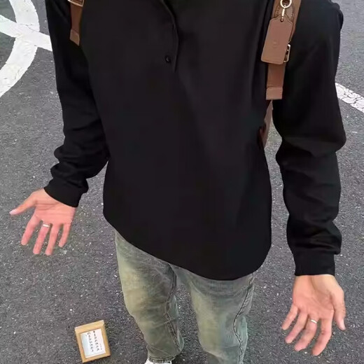 Henry collar bottoming shirt sweatshirt heavyweight long-sleeved T-shirt men's spring and autumn American street fashion brand loose inner top M11 black clearance pickup 2XL