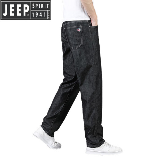 
JEEP SPIRIT Jeep High-end Ice Silk Jeans Men's Summer Thin Straight Loose 2025 New Casual Men's Pants Ice Silk Black 9763 32 Waist Circle 2 feet 5