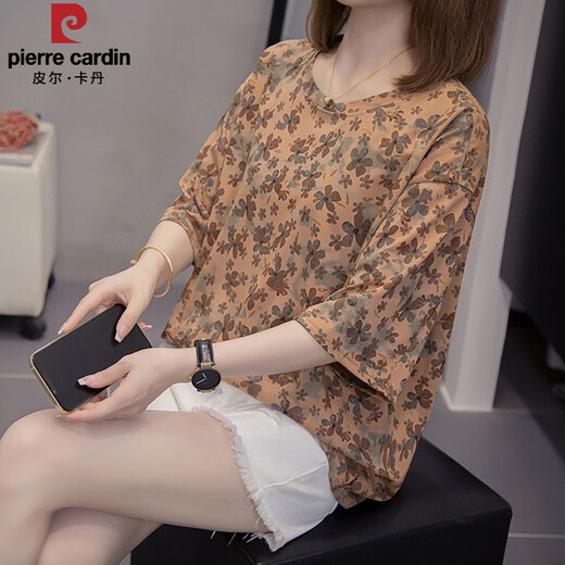 
Pier Cardin 2025 summer new fat mm cotton short-sleeved T-shirt for women 200 Jin [Jin equals 0.5 kg] loose belly slimming and versatile top for women 9901 gray M 80-95 Jin [Jin equals 0.5 kg]