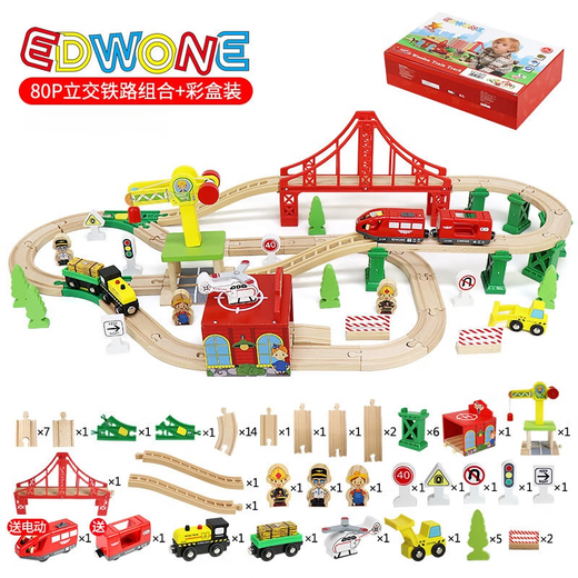 Edwone70p Buchenzug Zugauto Kinderspielzeug kleiner Zug Zugspielzeug Toys Holzspielzeug 80p Bergbau Abenteuer + Farbbox E21A12