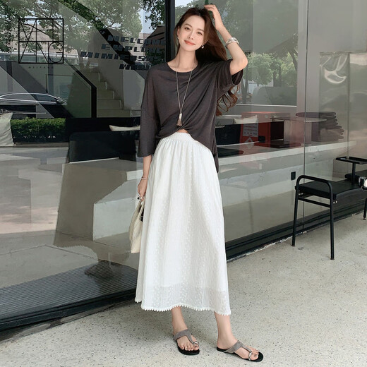 美洋（MEIYANG）满天星半身裙 文艺仙女肌理棉麻A字半身中长裙 白色 M