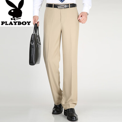 Playboy (Playboy) Новая летняя тонкая шелковая шелковая шелковая мужская случайные брюки с прямыми девчубками среднего возраста.