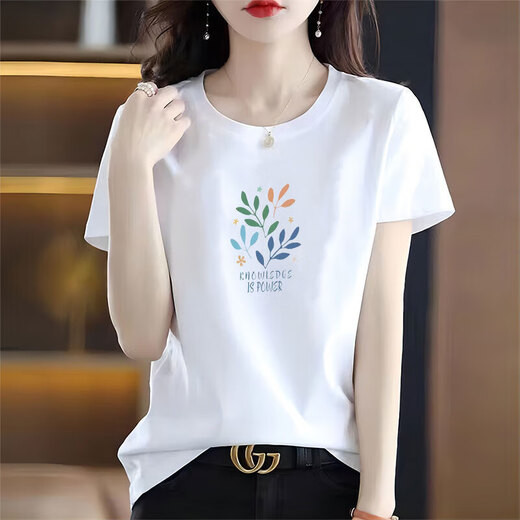 Pure Yishion Brand Rephishal Algodón de algodón puro Blanco Camiseta de manga corta Camiseta holgada Women Women Summer Top 6193 Light Purple de manga corta M (recomendado 80-105 Jin [Jin iguala 0.5 kg])