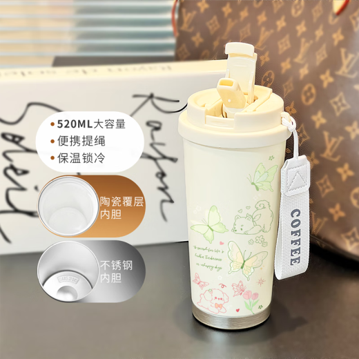 Tuojin Alemania de calidad importada de mariposa Termos Copa NUEVO VALOR CAFÉ PORTABLE CAFÉ ANTIGUO WHITE-BXAB6190 Tapa interna de cerámica de mariposa