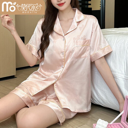 Pajama de seda de hielo modal para mujeres en pantalones cortos de manga corta de verano 2025 Nuevo juego de ropa del hogar delgado de verano Z838 M: adecuado para 80-100Jin [Jin es igual a 0,5 kg]