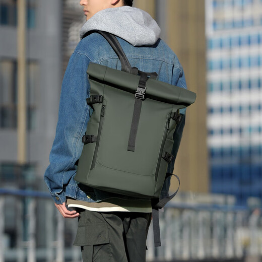 2025 new old leather men's backpack with a top layer of cowhide large capacity casual and versatile computer travel backpack green