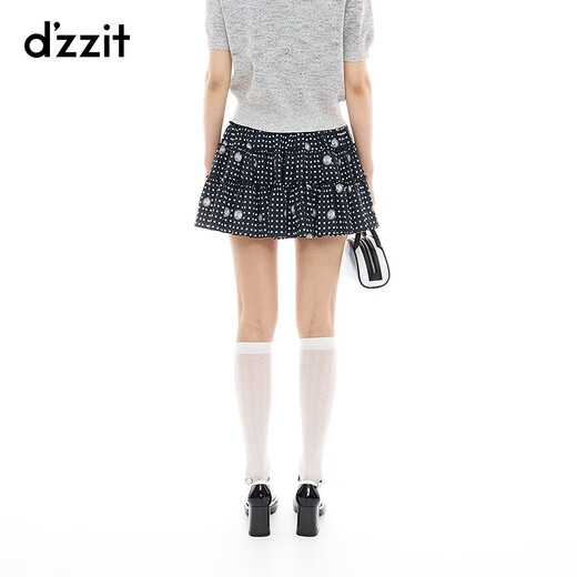 DZZIT [Little lulu joint series] Disu skirt 2025 autumn dot cake skirt women 3J3S2164A black S