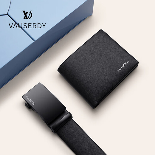 VAUSERDY范赛迪【生日礼物】男士钱包男短款钱夹头层牛皮商务轻奢皮夹送男友老公 V3001Z2+V609012-皮带钱包套装