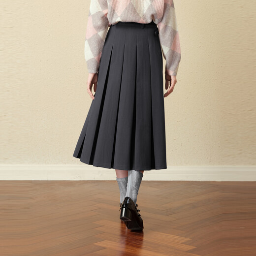 SEIFINI Shifanli classic college style JK deconstructed skirt 2025 autumn new high-waist slim commuting versatile pleated skirt dark gray long skirt S