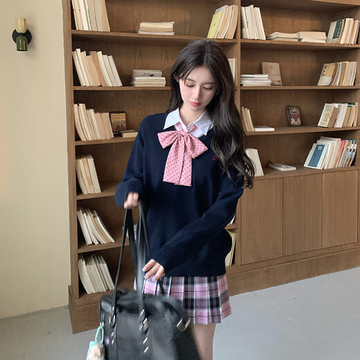 东鲸岁时记东京岁时记jk格裙百褶裙学生学院风夏季校供粉色半身裙女心动校刊 绀色套头毛衣+裙子39cm S