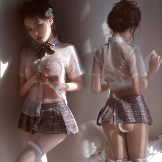 Love lingerie women jk uniform pure and cute campus perspective small breasts show big temptation without sexy exposure clothing gray grid jk uniform + 9756 net clothes, average size recommended 80-125 Jin [Jin equals 0.5 kg]