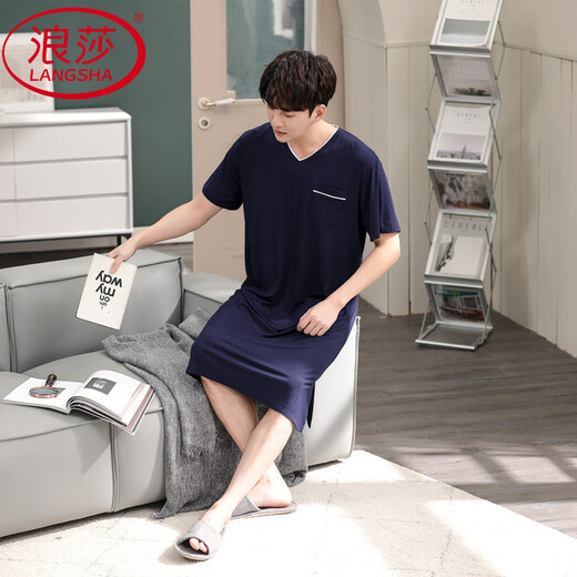 Langsha Summer de camisón para hombres NUEVO PAJAMAS MODAL MODAL MANGO A LA MANGA CORTA SALA VOLUNCIÓN Se puede usar afuera con ropa para el hogar de gran tamaño SMH [844 Flower Grey] 3xl
