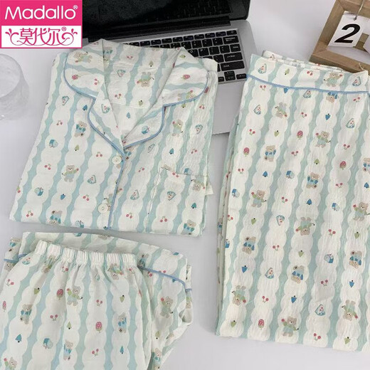 
Modal three-piece pajamas for women for summer short-sleeved trousers 2025 new thin cute women cloud cotton can be worn outside 9922# cloud cotton three-piece set M