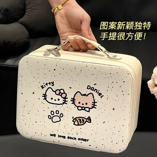 TMJD MISS cosmetic bag for women, portable large-capacity portable cosmetic case with mirror, travel lipstick cosmetics storage bag, cute kitten cosmetic case with mirror