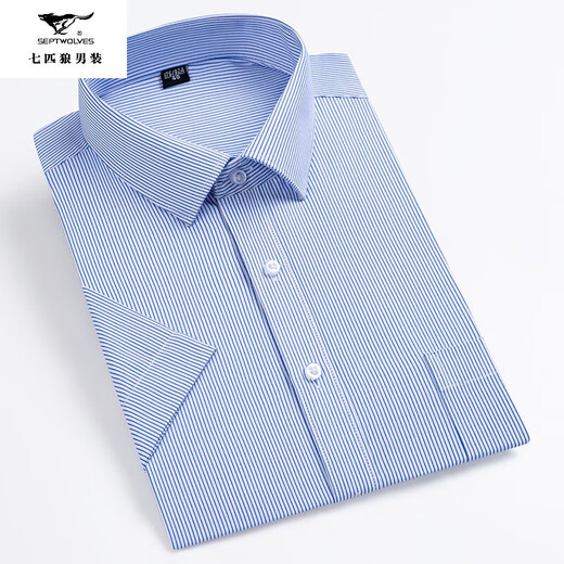 Sieben Wolf-Herren-Kurzärärmel-Shirt 2025 Sommer mittleren Unternehmens Casual Vielseitiger und atmungsaktives Baumwoll-Professional-Arbeitshirt DX6623 38