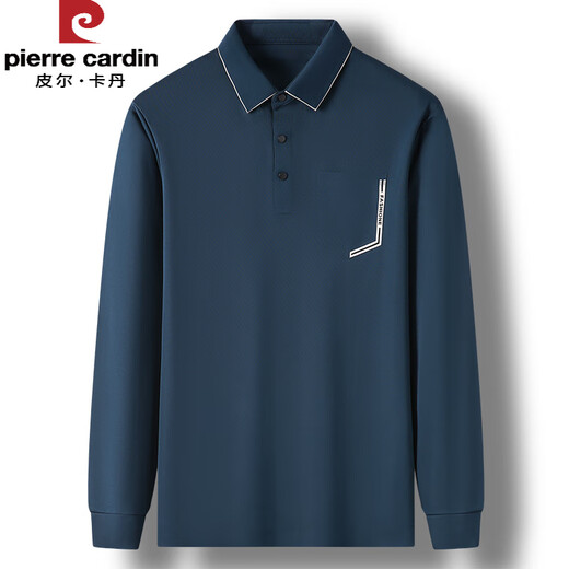 皮尔卡丹（pierre cardin）秋季冰丝无痕t恤男士长袖翻领polo衫凉感有口袋兜中年体恤爸爸装 灰色-7036 M 165