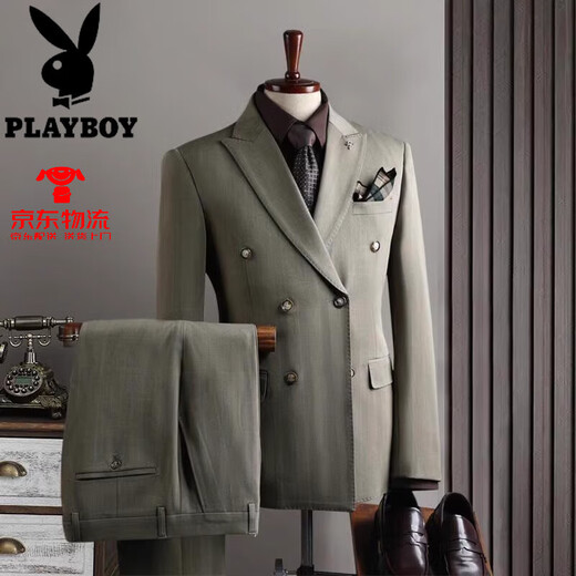 Playboy 2025 Sommer Double Breasted Anzug Set Herren High-End British Stripe Business Anzug dreiteilige Hochzeitskleid dunkelgrau