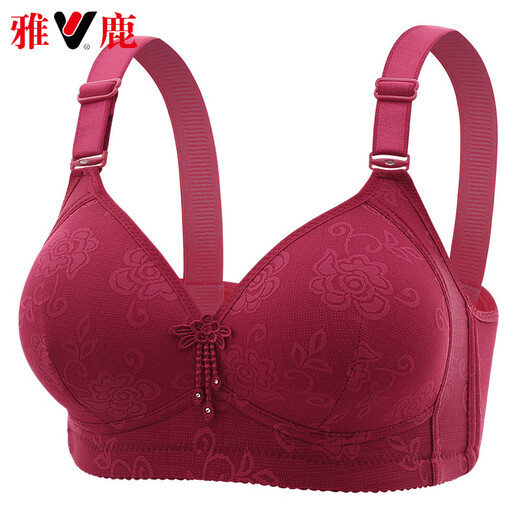 雅鹿高档新款大码提花薄杯三排扣中老年聚拢全罩杯文胸无磁无钢圈侧收 肤色【单件装】 S 36/80