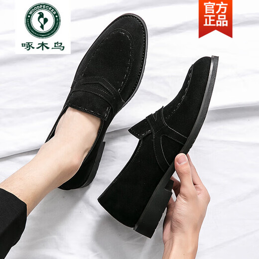 Posador de carpintería de mocasines oficiales de pistola de carpintería 2025 zapatos de pieles de cuero suave de cuero suave real británico para hombres para hombres que aumentan la altura interna 9215 Black Lace-Flagship Single 39
