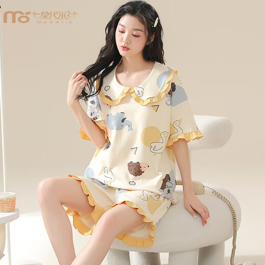 Modal Sommer kurzärmeligte Pyjamas Anzug für Frauen süße 200 Jin [Jin gleich 0,5 kg] Heimkleidung Fett MM Großgröße Sommer loser Prinzessinstil Koreanische Version KNC3519 XL