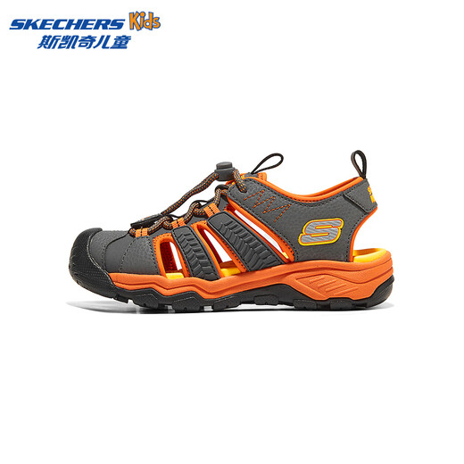 Skechers boys' drawstring toe-cap sandals 403763L charcoal gray/orange/CCOR 30