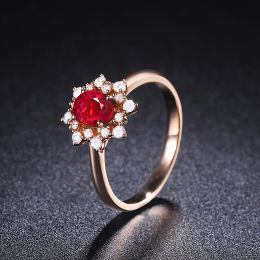 Tingliang 1 carat pigeon blood red ruby ring 18K gold inlaid with diamond colored gemstone ring snowflake style size message (10 to 20) ready stock
