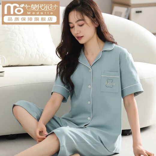 Pajama de algodón modal para mujeres en pantalones de manga corta de verano Cárdigan de gran tamaño para trajes de mediana edad y señoritas para ropa de uso al aire libre N9893 Pantalones cortos de manga corta Cárdigan M (80-100Jin [Jin equivale a 0.5 kg])