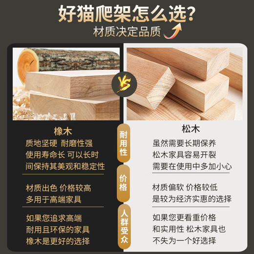 Solid wood cat climbing frame, luxury household cat nest, integrated four-season cat shelf, small apartment cat scratching post for big cats, cat tree (upgraded rubber wood) DK02s solid wood board + solid wood column