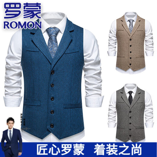 
ROMON (ROMON) suit vest men's vest high-end retro vest plus fat plus size slim British business casual horse jacket suit Khaki M 140Jin [Jin equals 0.5 kg] about weight