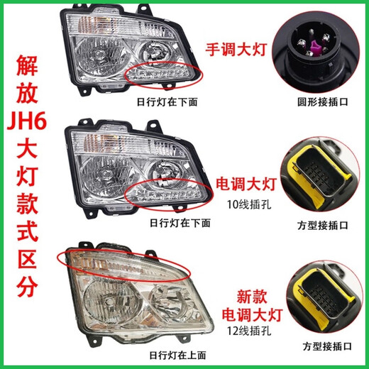 语森忆适用解放jh6大灯总成自卸货车前照灯一汽青岛改装原厂LED配件695 原厂 电调 左日行灯在上