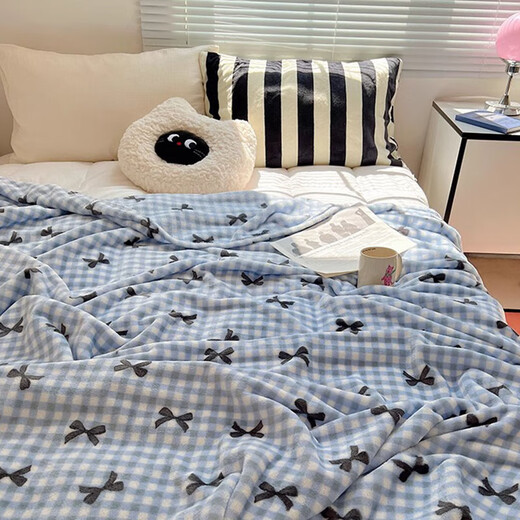 Xinnan Korallen-Plüschdecke, Handtuch, Steppdecke, Büro, Nickerchen, Sofa, Decke, Studenten, Mittagspause, Sommer, klimatisiert, Deckenbezug, Decke, Schal, blau kariert, 100 x 150 cm