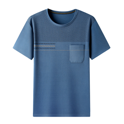 MrjeysXs Sommer loser runder Nacken halbärmeliges Hemd Daddy Top Cool Ice Seide mit mittleren Alters und älteren Herren-T-Shirt kurzärmelig mit mittlerem Alter 690 Lake Blue + 693 Marine Blue M 48/105 (90-110jin [Jin gleich 0,5 kg]))