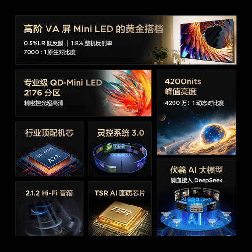 FFALCON雷鸟鹤7 PRO 25款 75英寸 QD-MiniLED家电国家补贴  0.5%LR低反膜  一级能效智能电视机75R795C