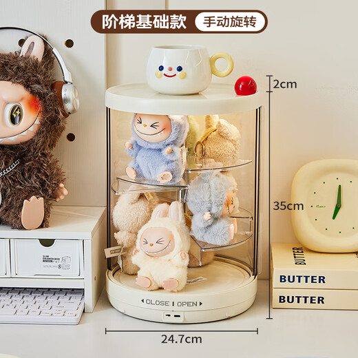 GOTO labubu storage box rotating blind box display stand transparent labubu vinyl doll display cabinet ladder basic rotating blind box storage box
