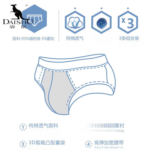 Kangaroo (Daishu) Herren -Briefs rein. Mid-T-T-Shorts der Männer mit atmungsaktivem Baumwoll mit lockerem Schritt und bequemer Mitte der Taille MR9902 Dark Grey () 3 Streifen 3xl 145 ~ 175jin [Jin ist gleich 0,5 kg] 2,7 ~ 3 Fuß
